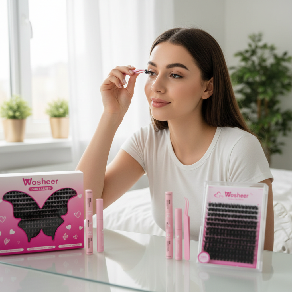 WOSHEER Eyelash Clusters Kit Thick Individual Lashes Lash Bond And Seal And Remover Faux Mink Lashes Eyelash Extension DIY